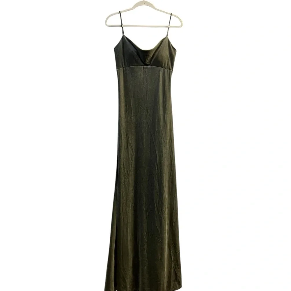 Jenny Yoo Saba Velvet Cowl Neck Slip Gown. Sage Green. Maxi Length. Size 2 - Picture 2 of 16